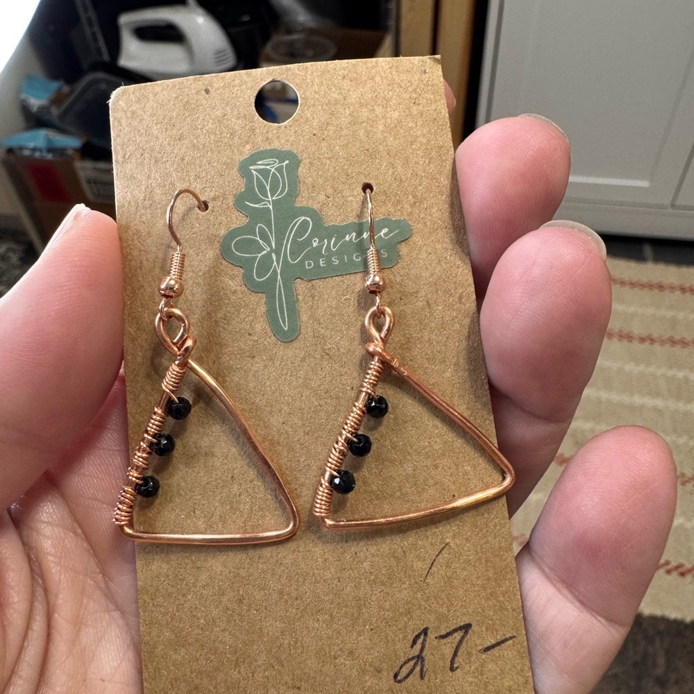 Gold and Black spinel Geometric Drop Earrings